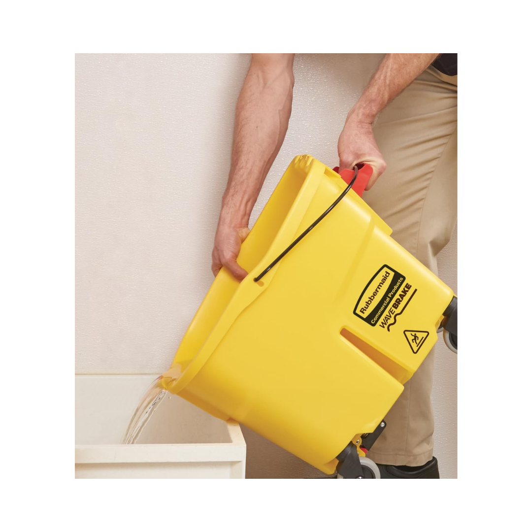 Rubbermaid® WaveBrake® Side Press Mop Bucket with Drain – 44 Qt., Yellow