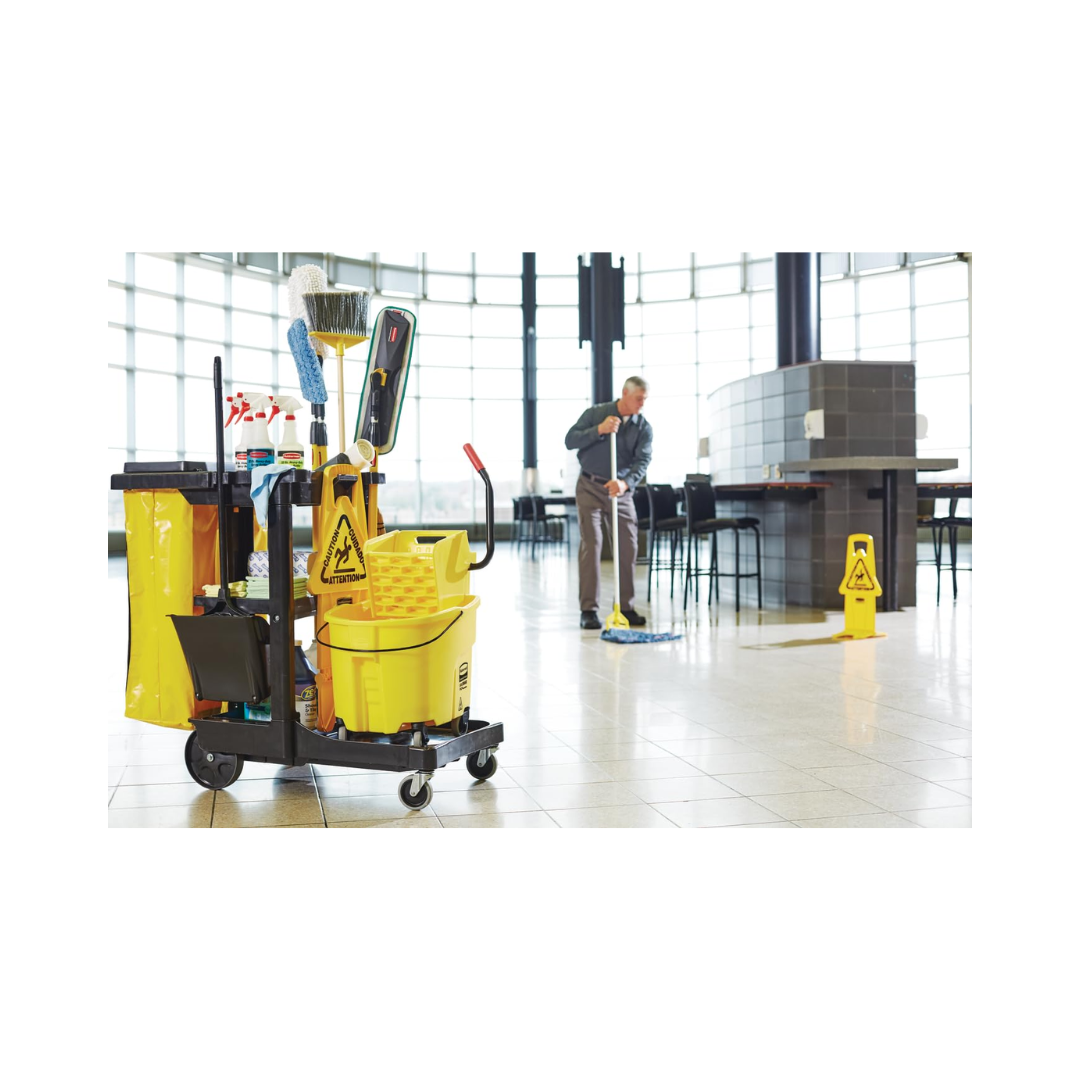 Rubbermaid® WaveBrake® Side Press Mop Bucket with Drain – 44 Qt., Yellow