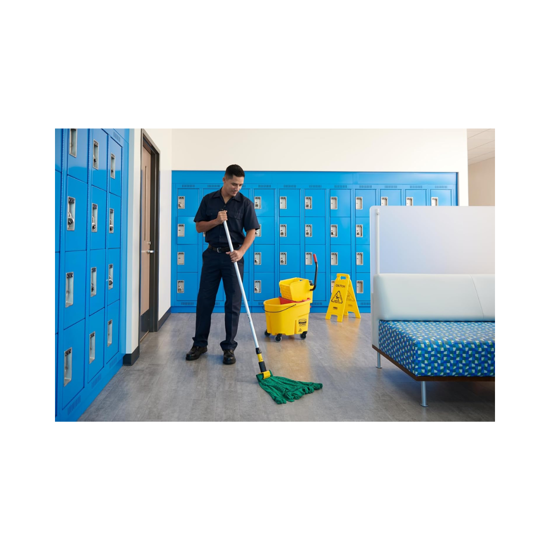 Rubbermaid® WaveBrake® Side Press Mop Bucket with Drain – 44 Qt., Yellow