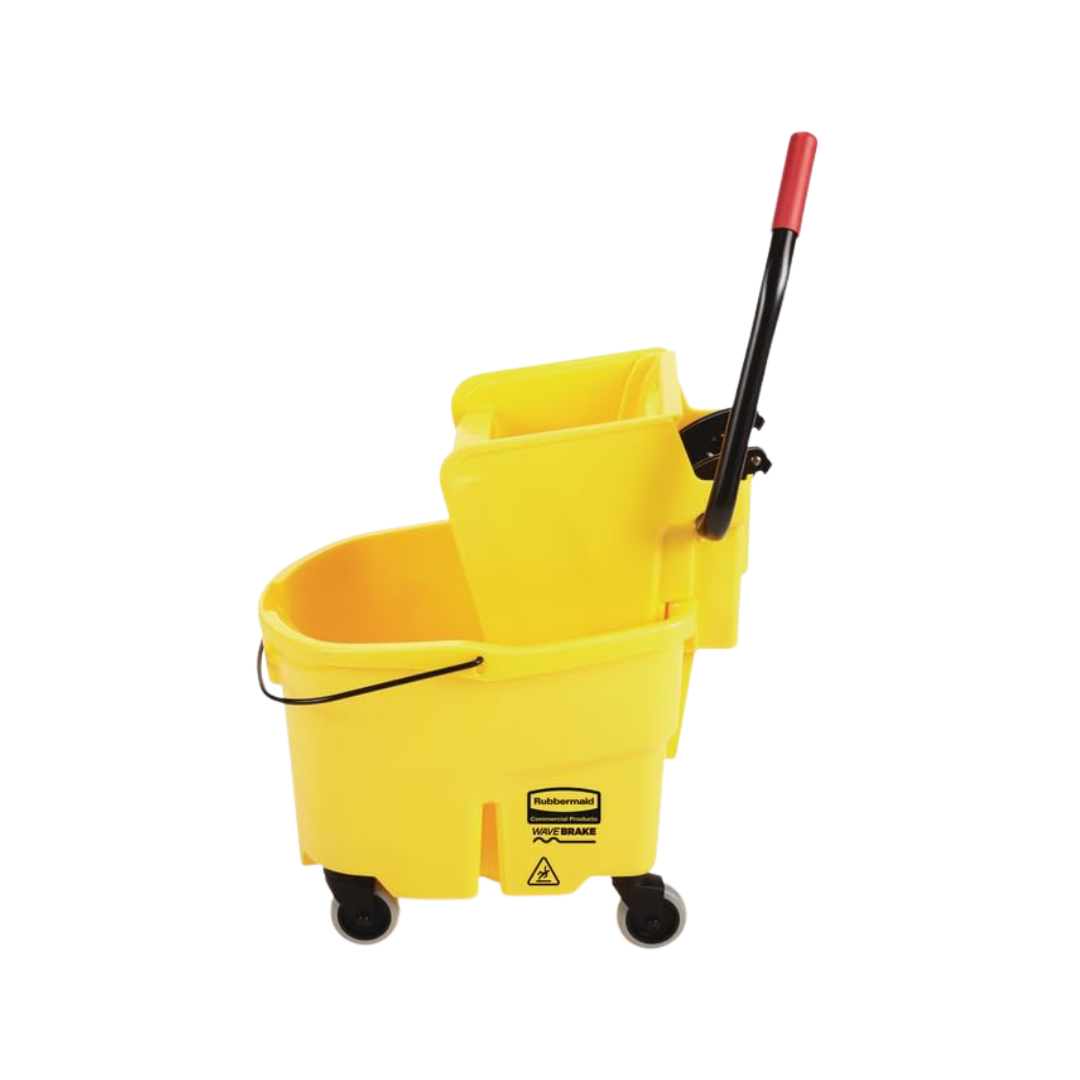 Rubbermaid® WaveBrake® Side Press Mop Bucket with Drain – 44 Qt., Yellow