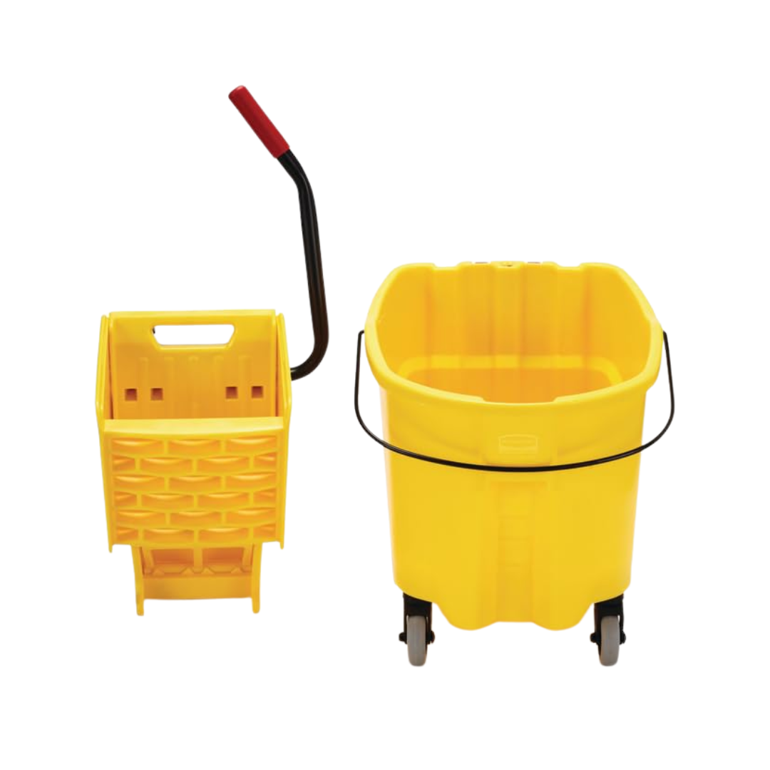 Rubbermaid® WaveBrake® Side Press Mop Bucket with Drain – 44 Qt., Yellow