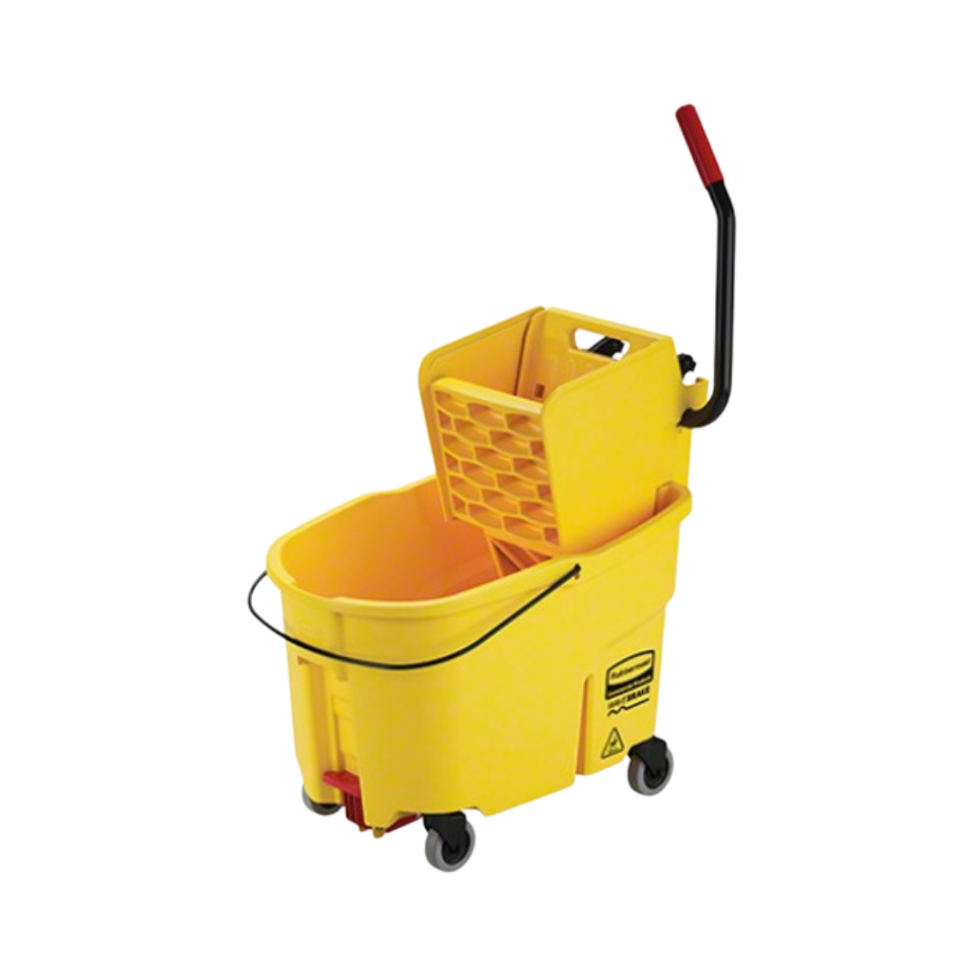 Rubbermaid® WaveBrake® Side Press Mop Bucket with Drain – 44 Qt., Yellow