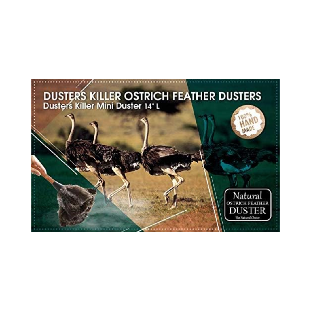 Dusters Killer® Mini Ostrich Feather Duster – 14" Soft Black Feathers, Wooden Handle