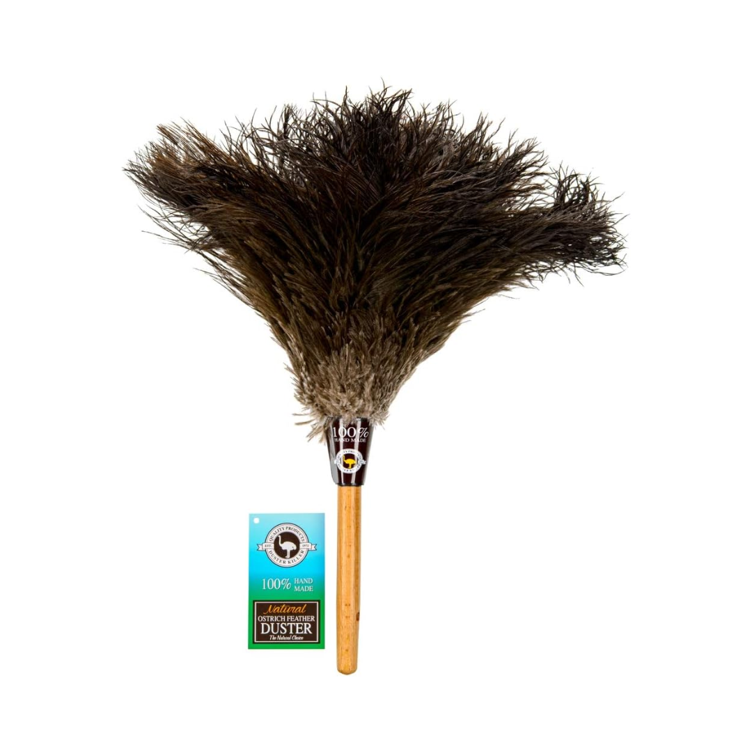 Dusters Killer® Mini Ostrich Feather Duster – 14" Soft Black Feathers, Wooden Handle