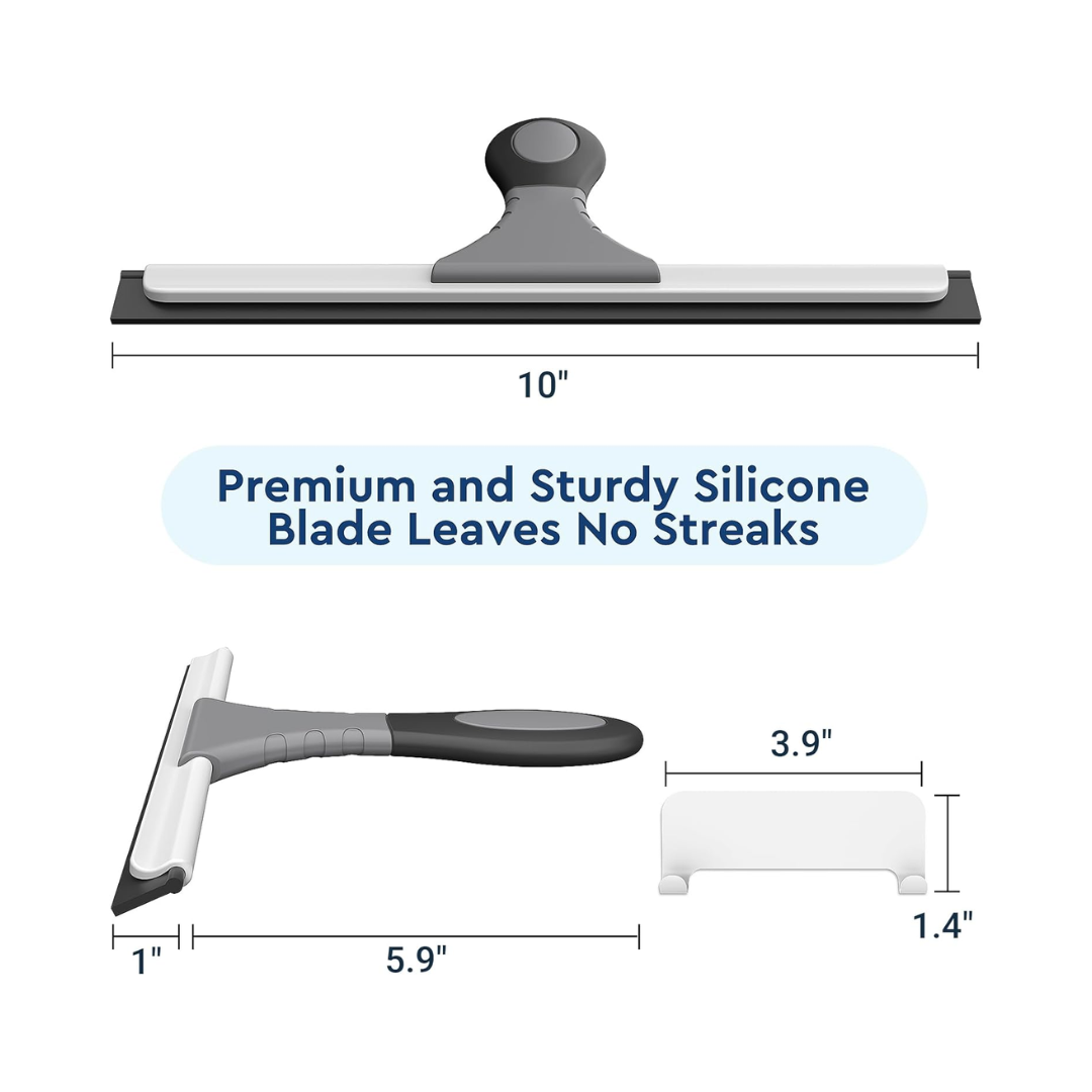 Fabspace® All-Purpose Silicone Shower Squeegee – 10 Inch, Gray, Includes Hook & Adhesive