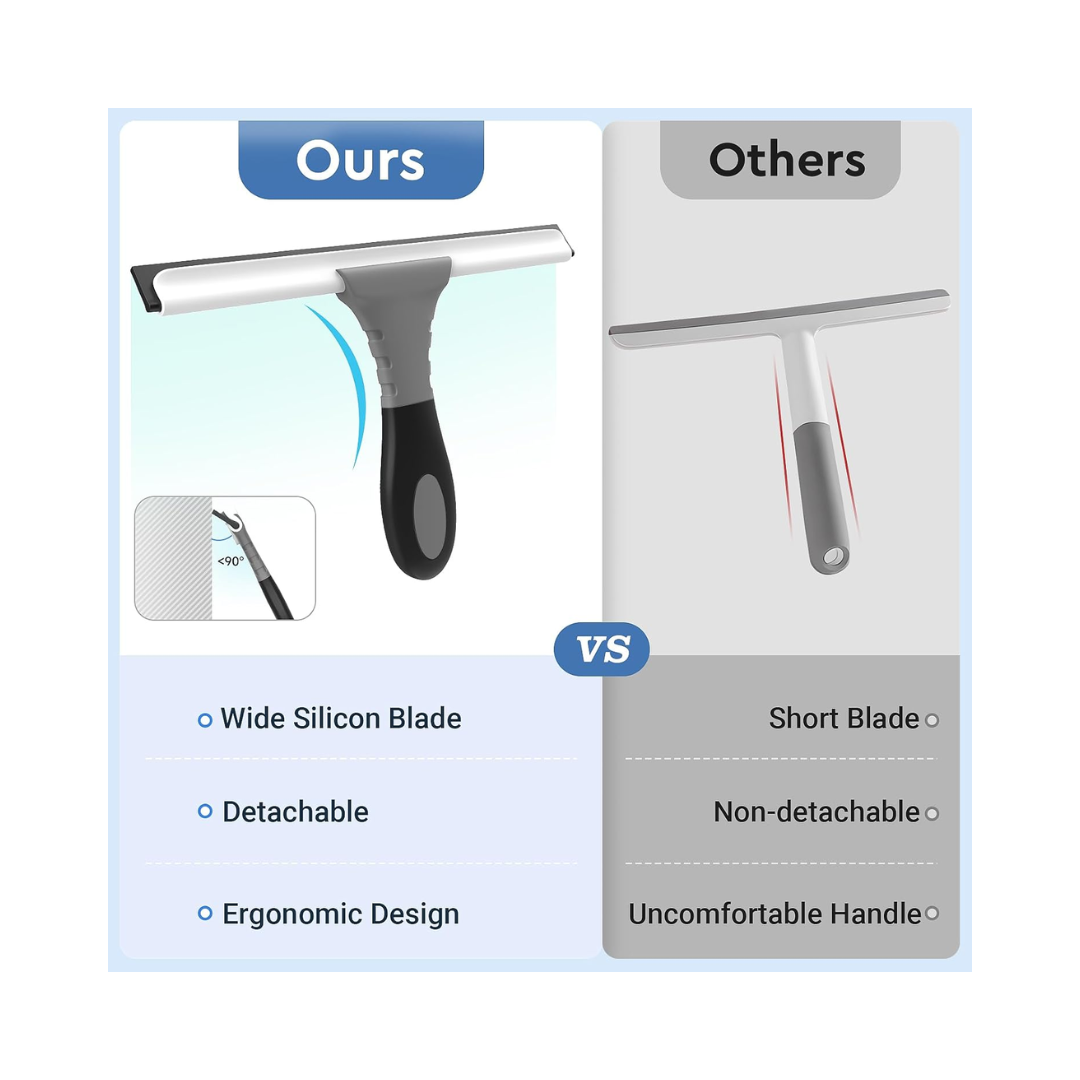 Fabspace® All-Purpose Silicone Shower Squeegee – 10 Inch, Gray, Includes Hook & Adhesive