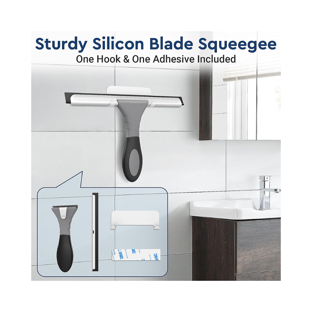 Fabspace® All-Purpose Silicone Shower Squeegee – 10 Inch, Gray, Includes Hook & Adhesive