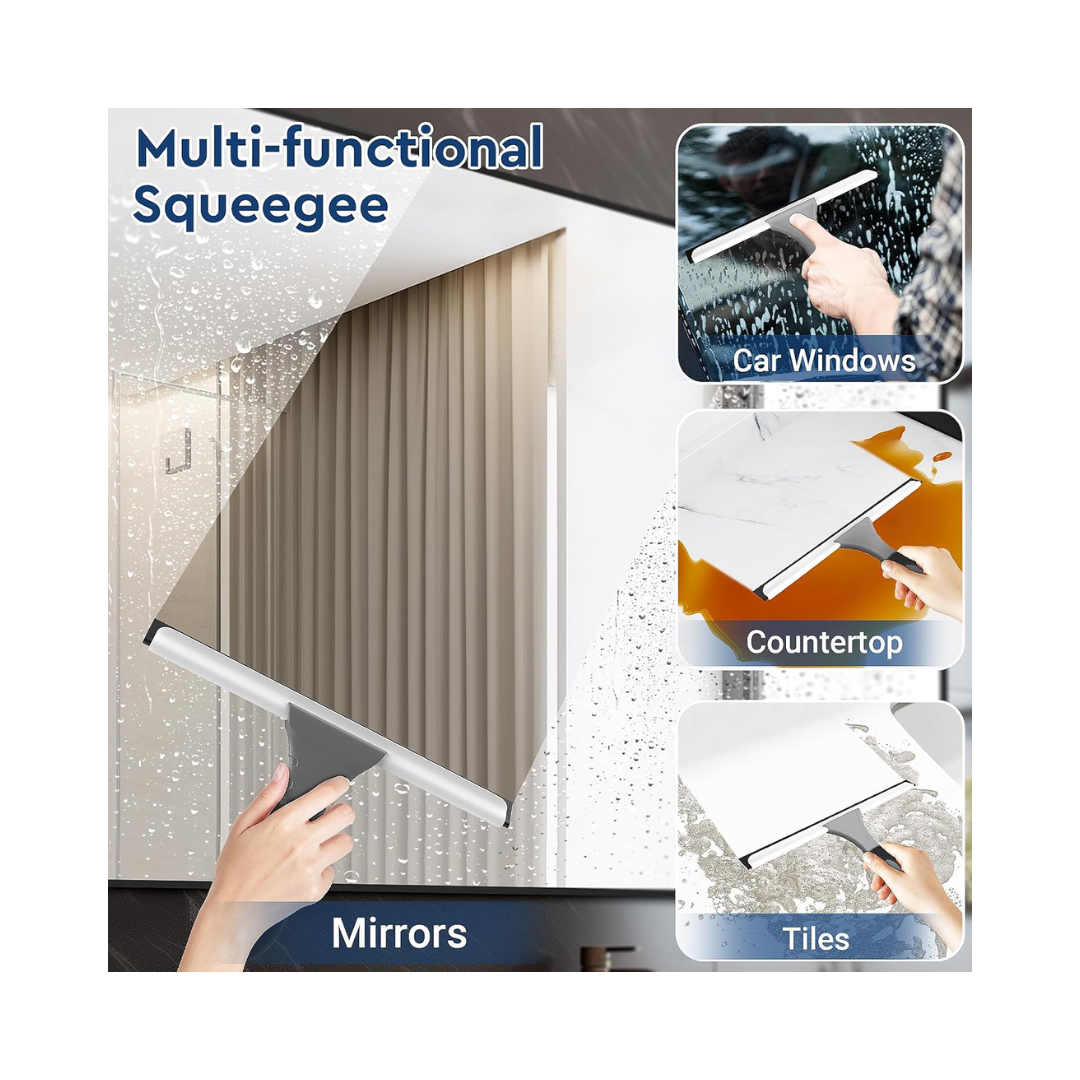 Fabspace® All-Purpose Silicone Shower Squeegee – 10 Inch, Gray, Includes Hook & Adhesive