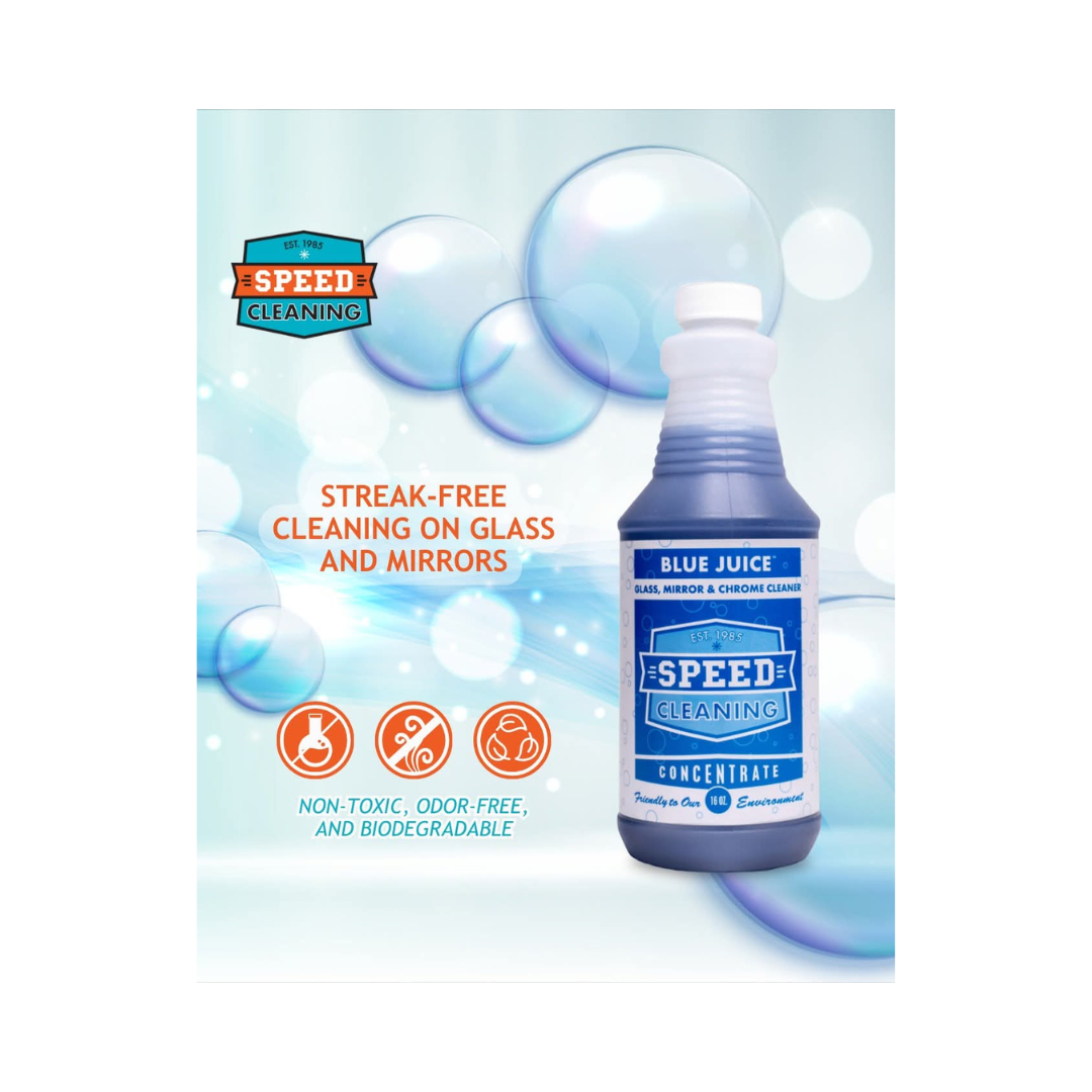 Speed Cleaning™ Blue Juice Concentrate – Glass & Surface Cleaner, 16 oz with Mixing Bottle