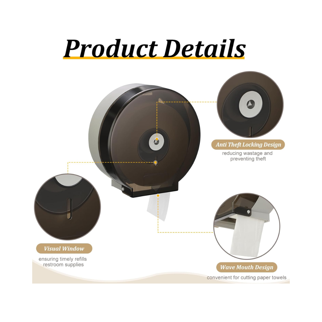 Layhit® Single Roll Toilet Paper Dispenser – 9" Roll, Black, Locking Wall-Mount