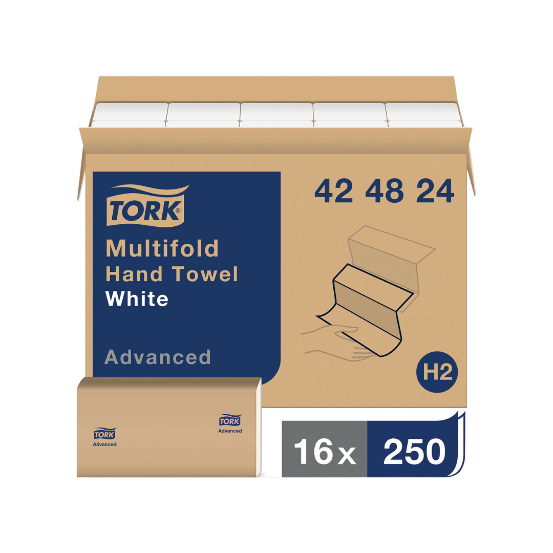 Tork® Advanced Multifold Hand Towels – 9" x 9.5", White, 1-Ply