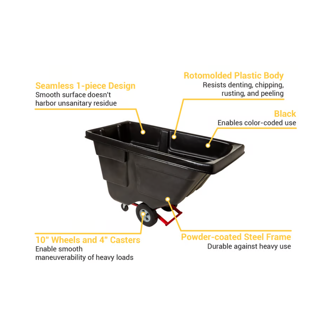 Rubbermaid® Rotomolded 1/2 Cubic Yd. Tilt Truck – Utility Duty, Black