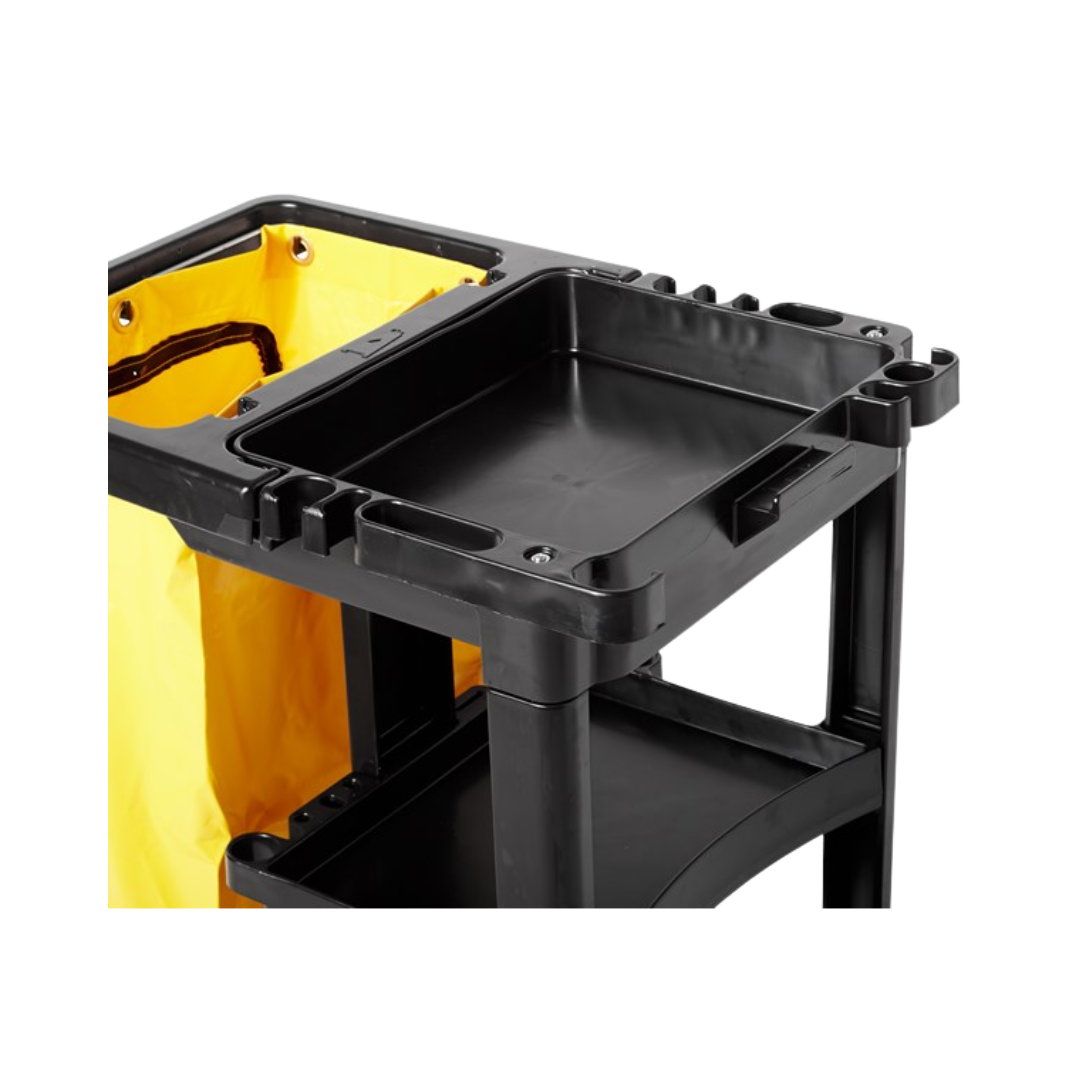 Rubbermaid® Janitor Cart with Zippered Yellow Vinyl Bag – Black, 46" x 21.75" x 38.38"
