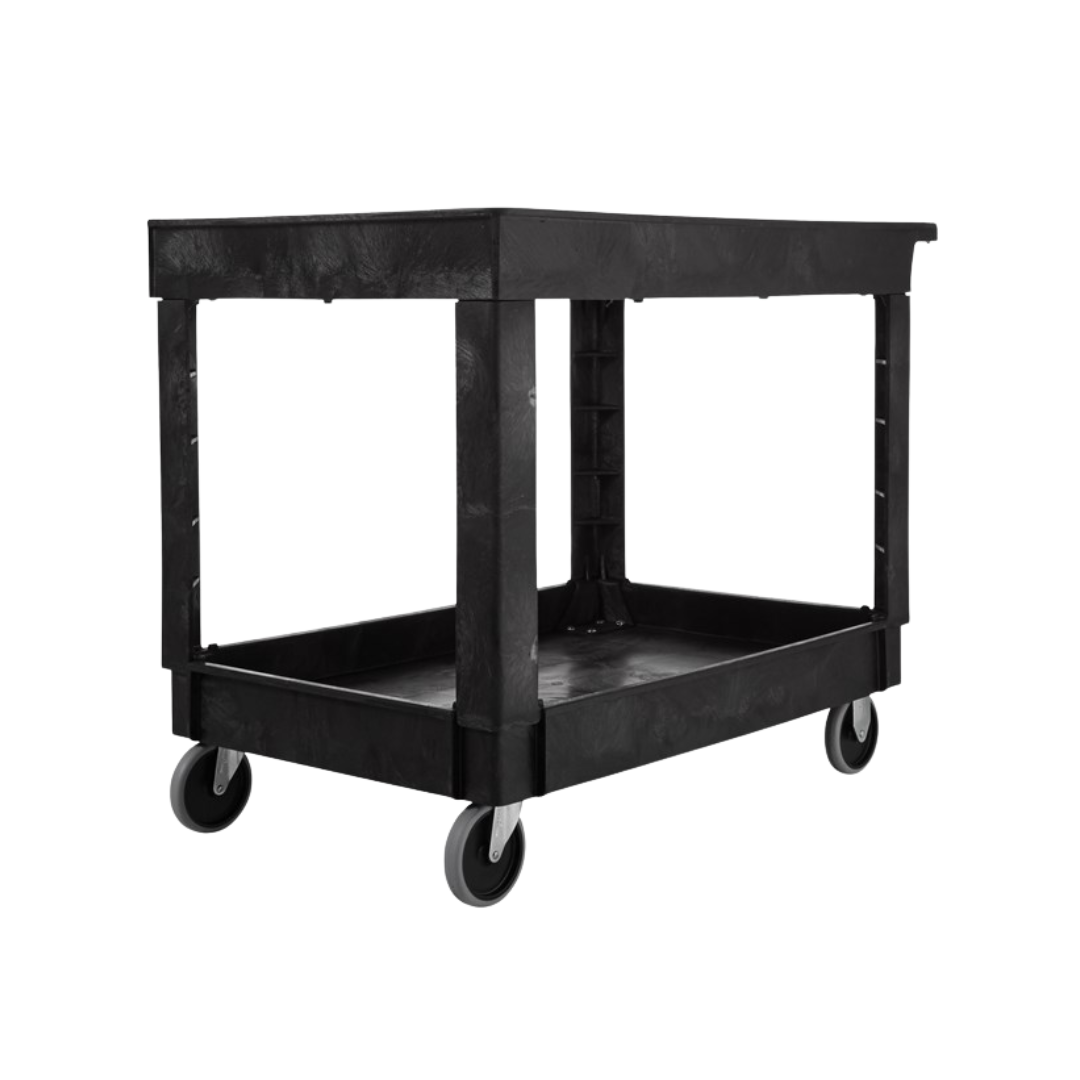 Rubbermaid® Heavy-Duty Flat Handle Utility Cart – Medium, Black, Lipped Shelf
