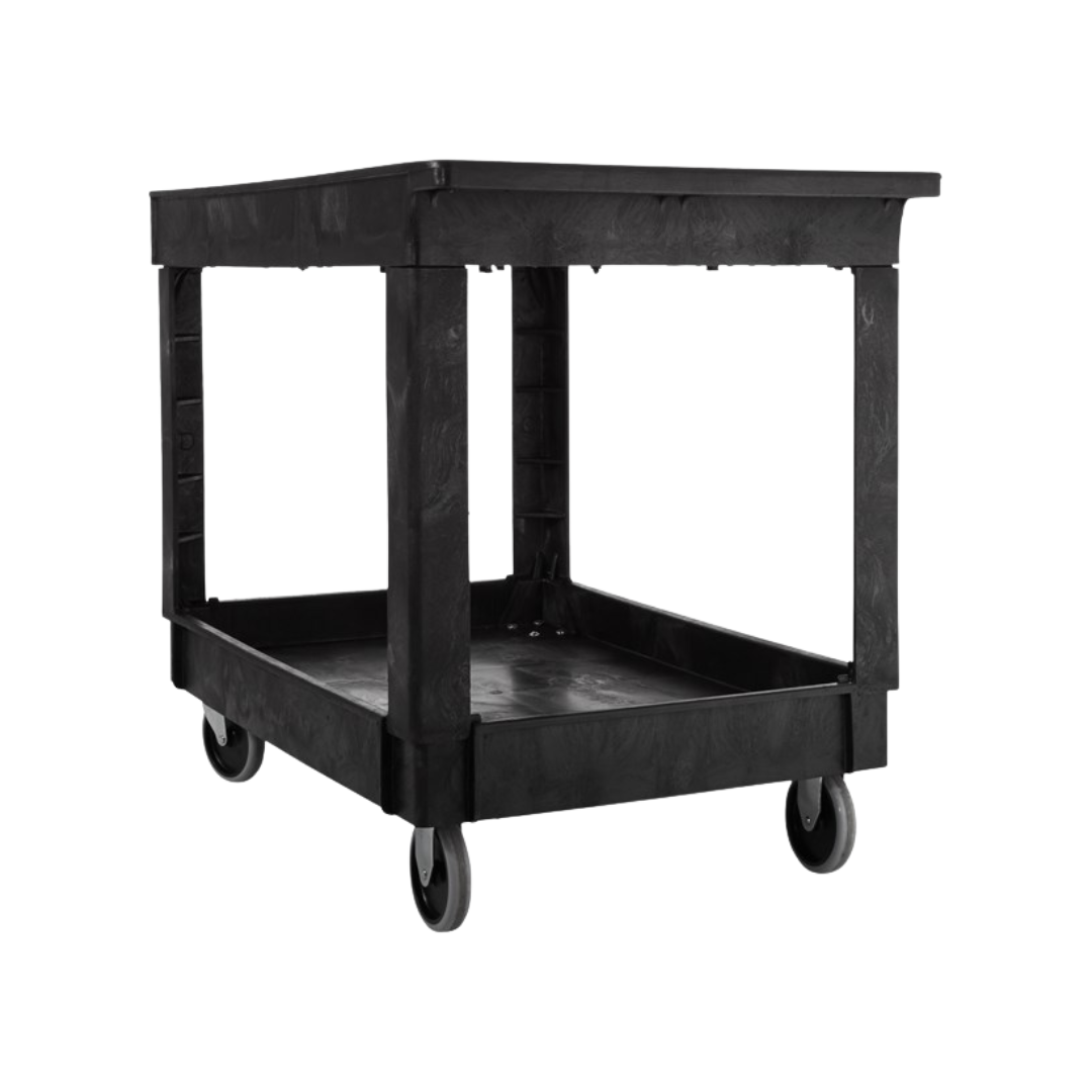 Rubbermaid® Heavy-Duty Flat Handle Utility Cart – Medium, Black, Lipped Shelf