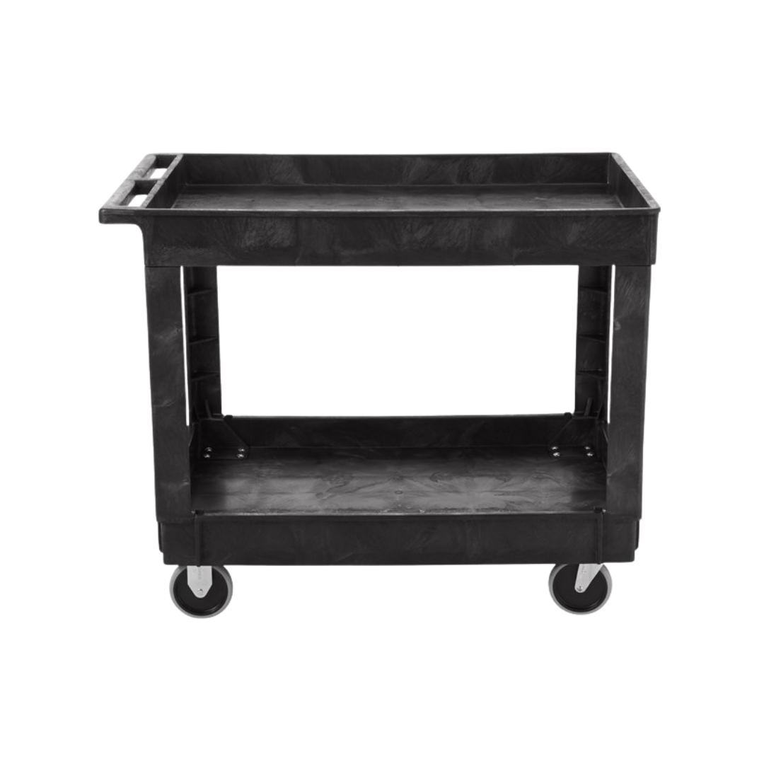 Rubbermaid® Heavy-Duty Flat Handle Utility Cart – Medium, Black, Lipped Shelf