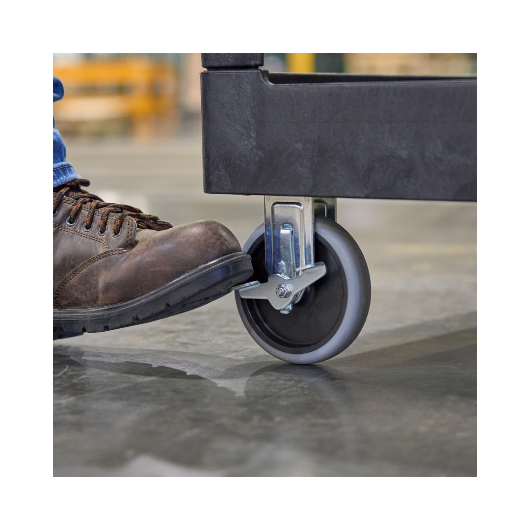 Rubbermaid® BRUTE Heavy-Duty Ergo Handle Utility Cart – Medium, Black, Lipped Shelf