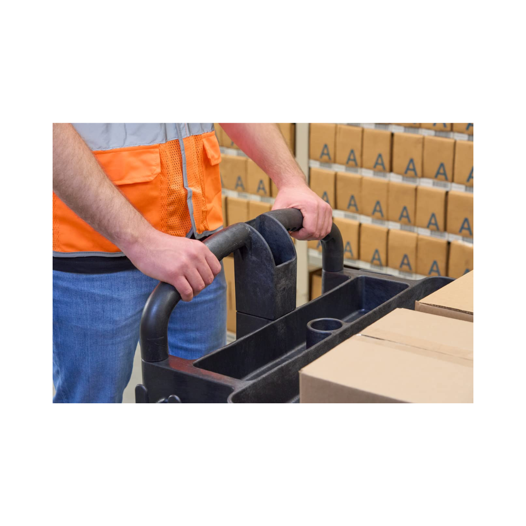 Rubbermaid® BRUTE Heavy-Duty Ergo Handle Utility Cart – Medium, Black, Lipped Shelf