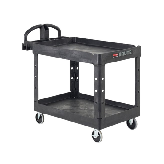 Rubbermaid® BRUTE Heavy-Duty Ergo Handle Utility Cart – Medium, Black, Lipped Shelf