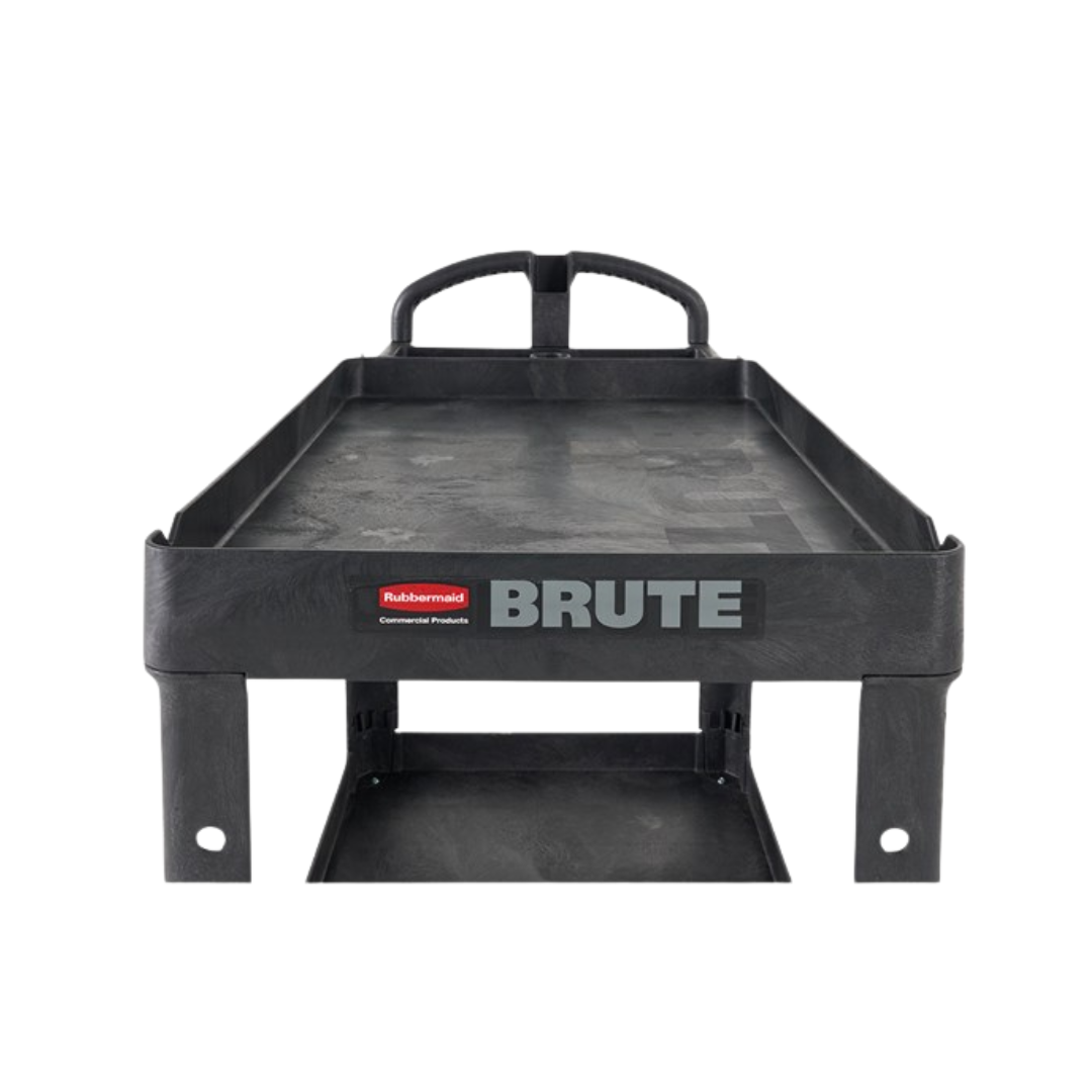 Rubbermaid® BRUTE Heavy-Duty Ergo Handle Utility Cart – Medium, Black, Lipped Shelf