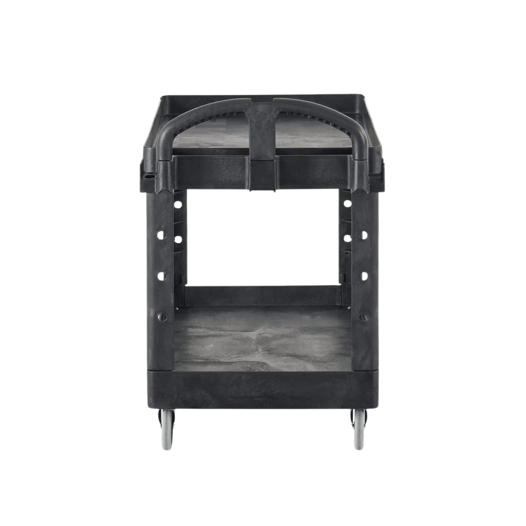 Rubbermaid® BRUTE Heavy-Duty Ergo Handle Utility Cart – Medium, Black, Lipped Shelf