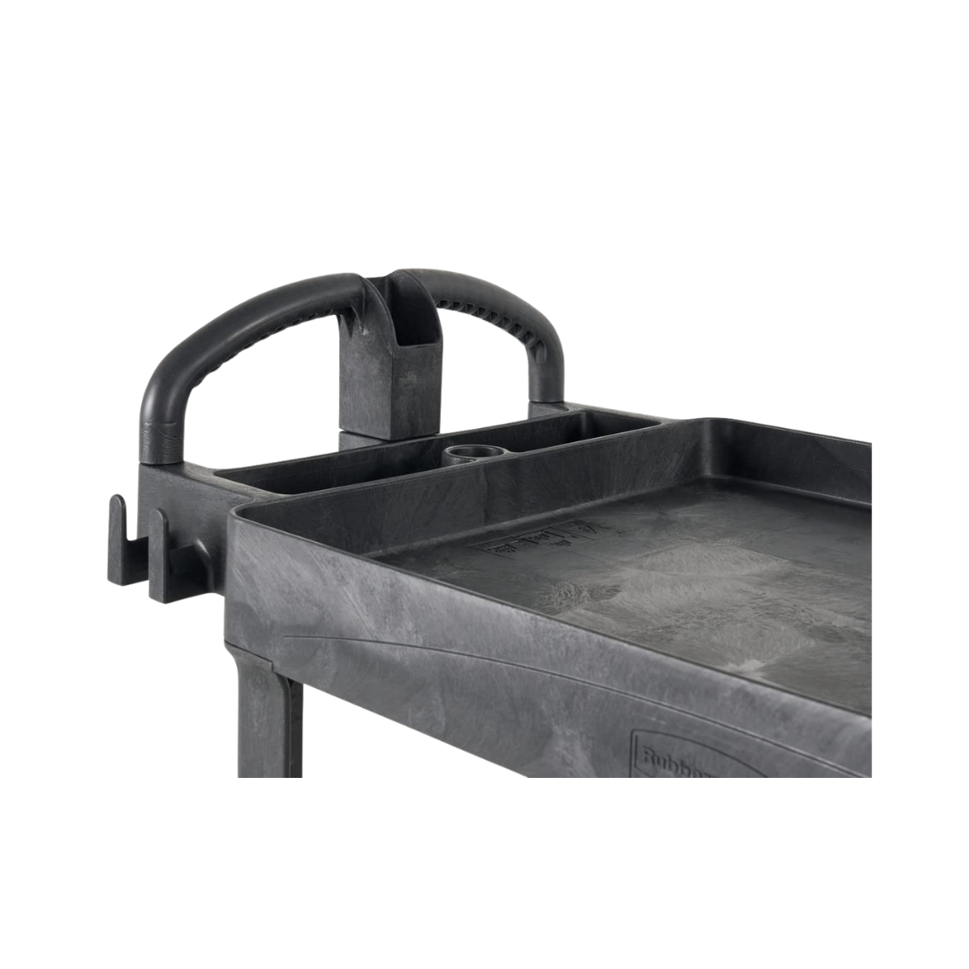 Rubbermaid® BRUTE Heavy-Duty Ergo Handle Utility Cart – Medium, Black, Lipped Shelf
