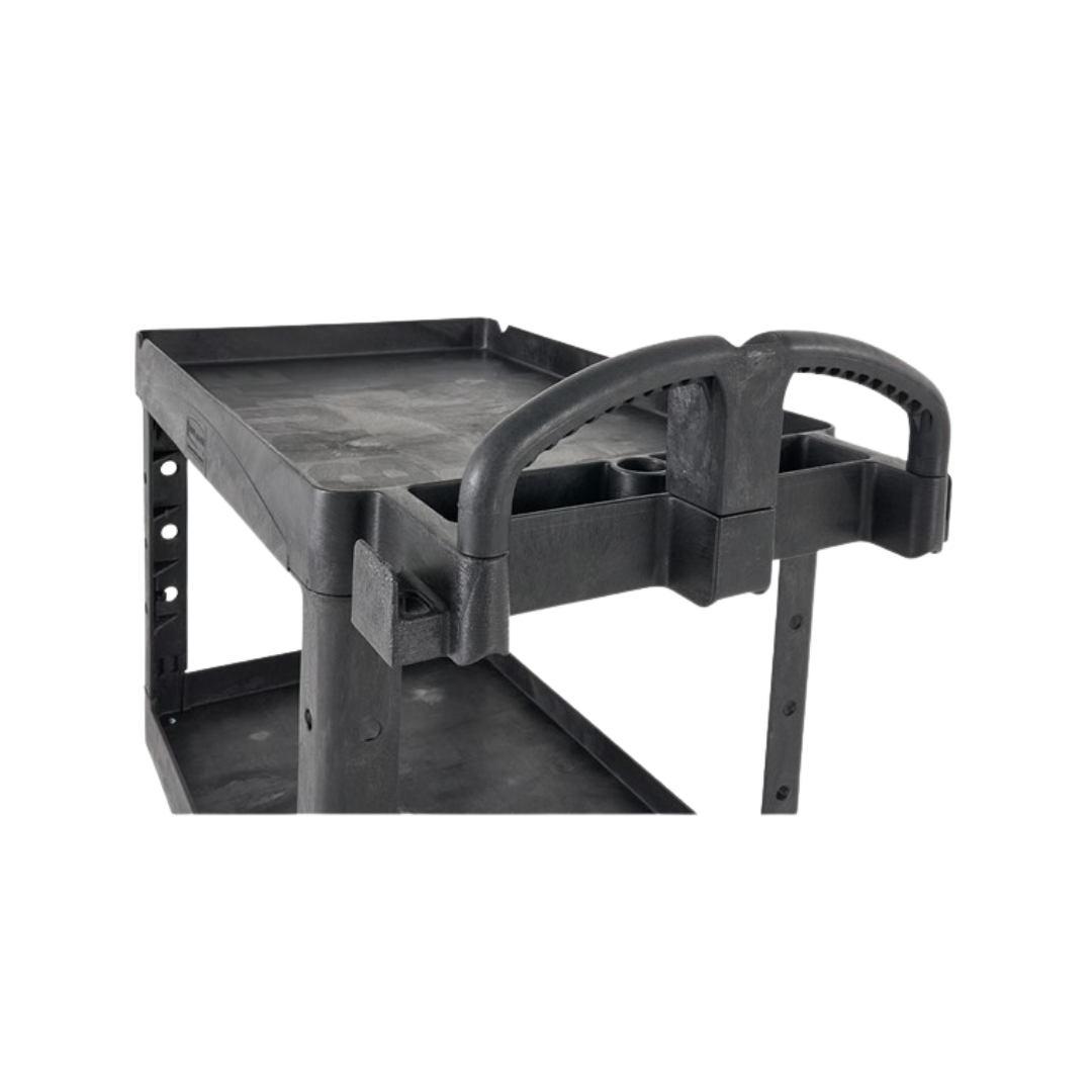 Rubbermaid® BRUTE Heavy-Duty Ergo Handle Utility Cart – Medium, Black, Lipped Shelf