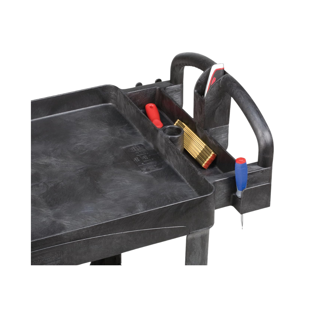 Rubbermaid® BRUTE Heavy-Duty Ergo Handle Utility Cart – Medium, Black, Lipped Shelf