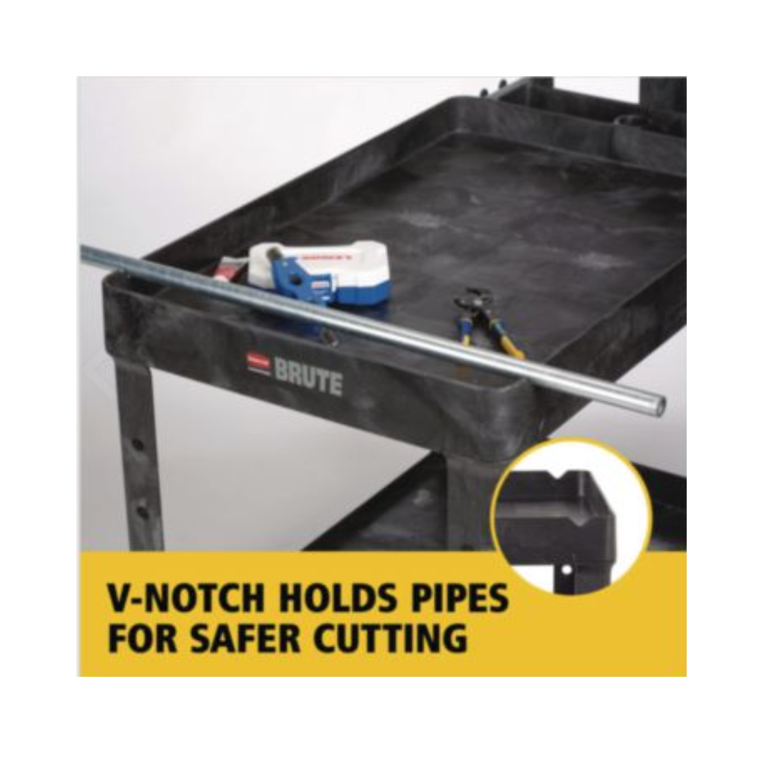 Rubbermaid® BRUTE Heavy-Duty Ergo Handle Utility Cart – Medium, Black, Lipped Shelf