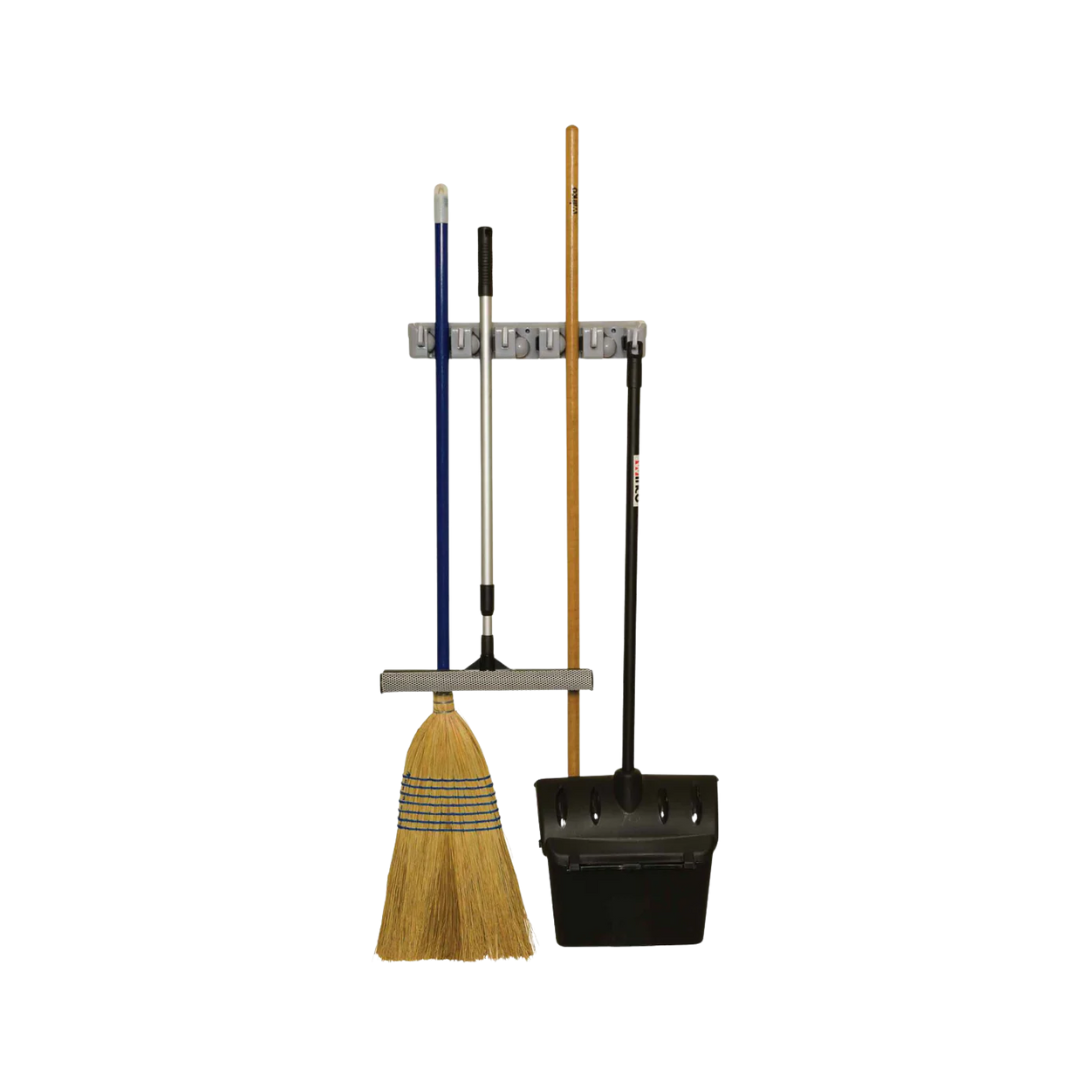 Winco® Mop & Broom Rack – 16", 5 Clips & 6 Hooks