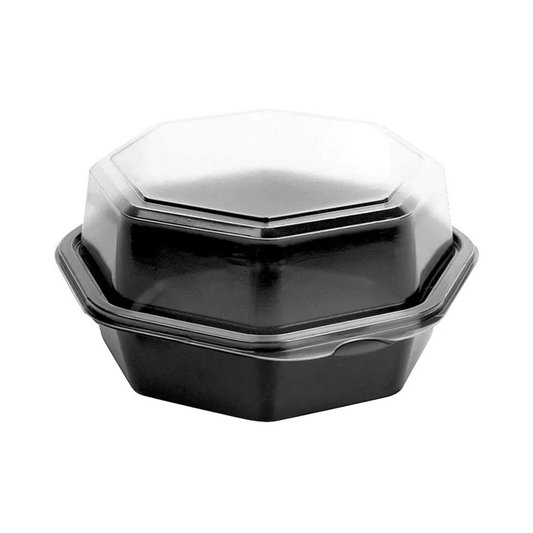 Solo® OctaView® Hinged Containers – 6" Deep & Medium, Black/Clear