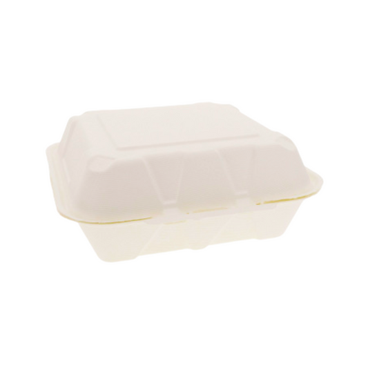 Pactiv EarthChoice® Bagasse Blend Hinged Container – 9" x 9", 3-Compartment, PFAS-Free