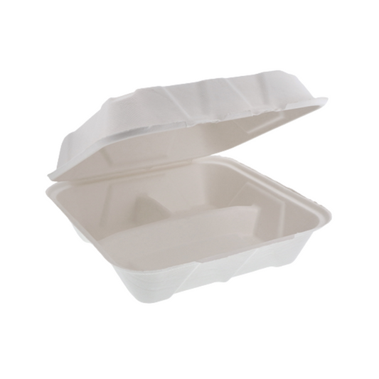 Pactiv EarthChoice® Fiber Blend Hinged Container – 9" x 9" x 3", 3-Compartment, Natural