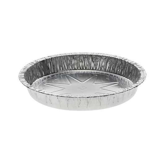 Pactiv 8" Aluminum Round Take-Out Container – 30.5 oz, Ovenable, Full Curl Edge