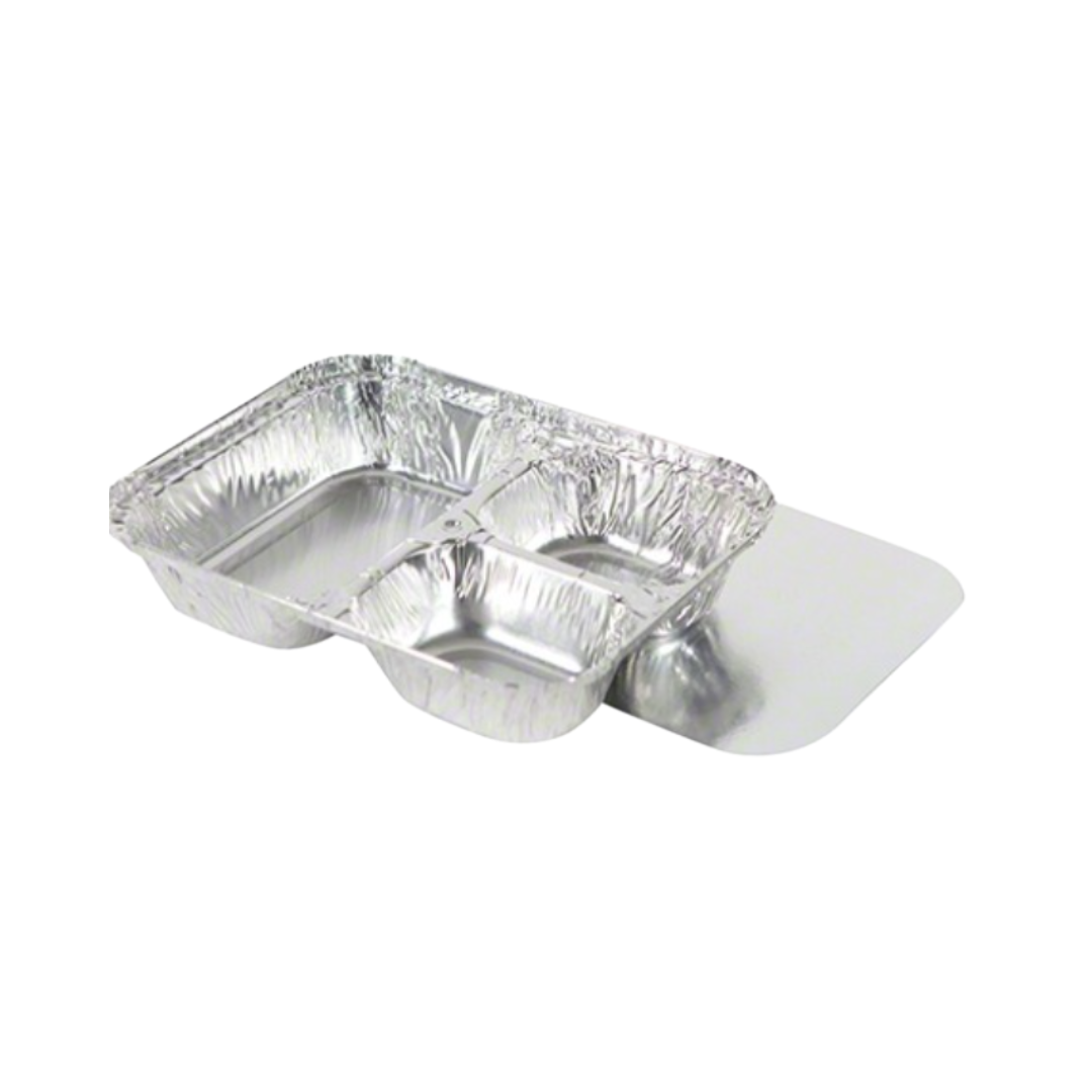 Western Plastics 3-Compartment Hi-Divider Combo Foil Container – With Lid