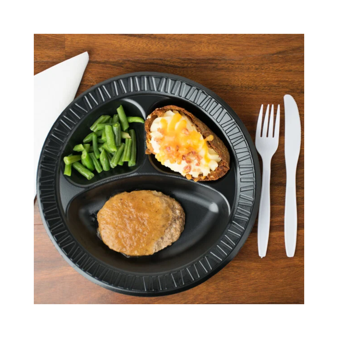 Dart® Quiet Classic® Laminated Foam Dinnerware – Black, 6" to 10¼", Plates & Platters