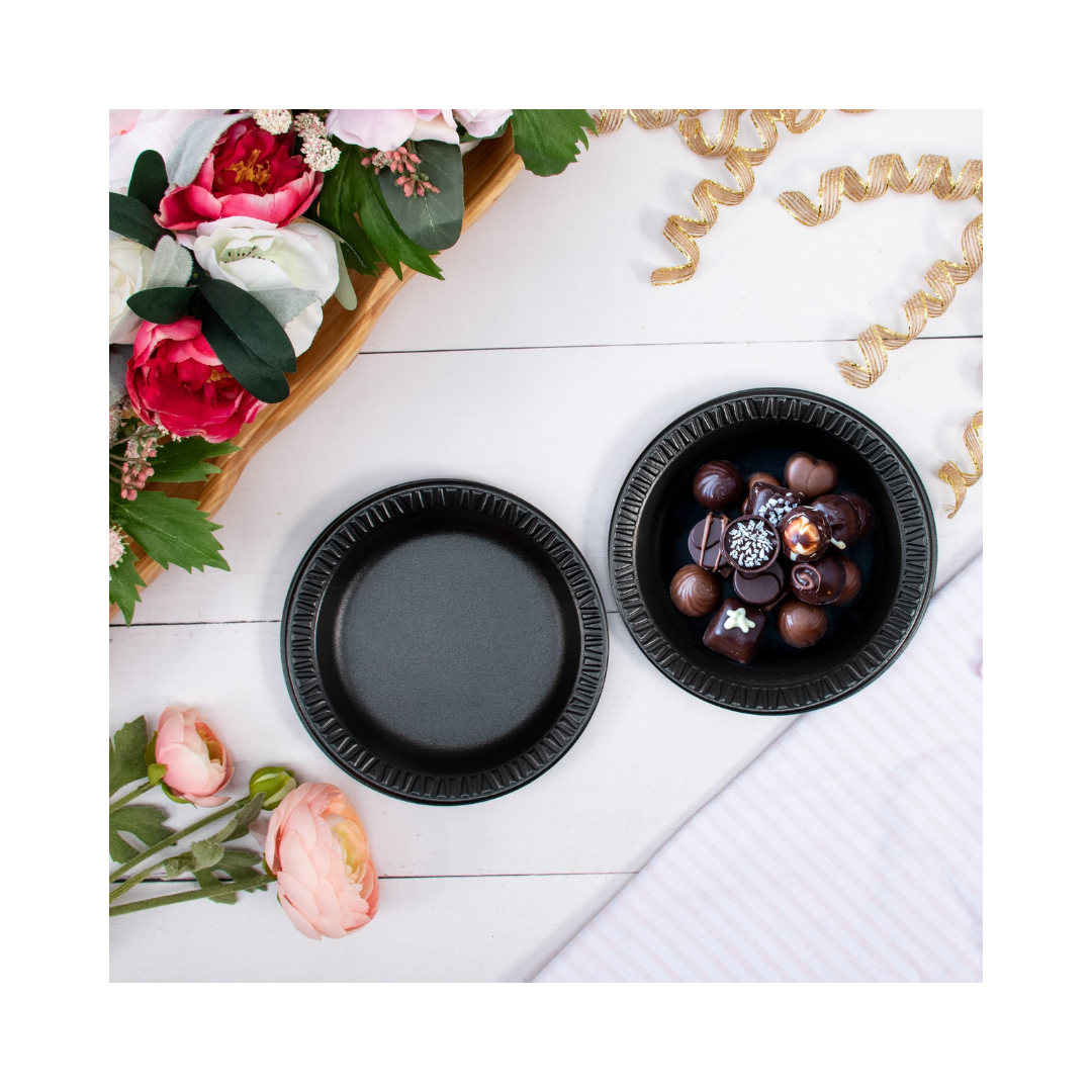 Dart® Quiet Classic® Laminated Foam Dinnerware – Black, 6" to 10¼", Plates & Platters