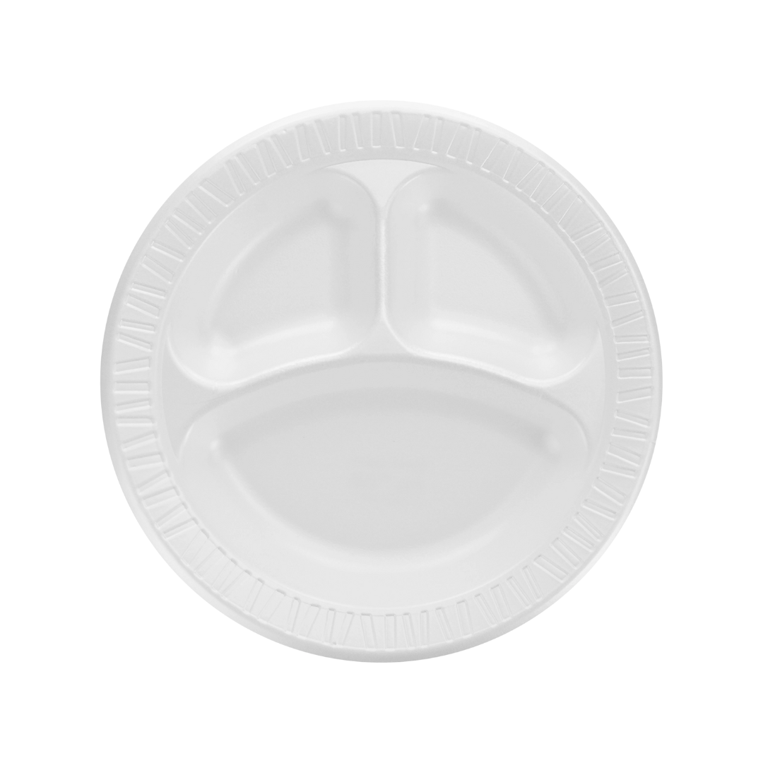 Dart® Quiet Classic® Laminated Foam Plates – White, 6" to 10¼", Standard & 3-Compartment