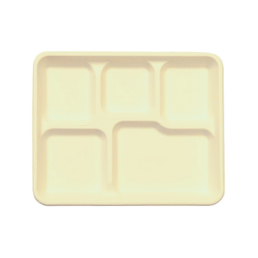 Wallace Packaging® 5 Compartment Fiber School Tray – Compostable & Recyclable, 10" x 8"
