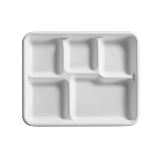 Huhtamaki Chinet® Valley No. 5 Molded Fiber Cafeteria Tray – 8½" × 10½", 5 Compartment, Compostable