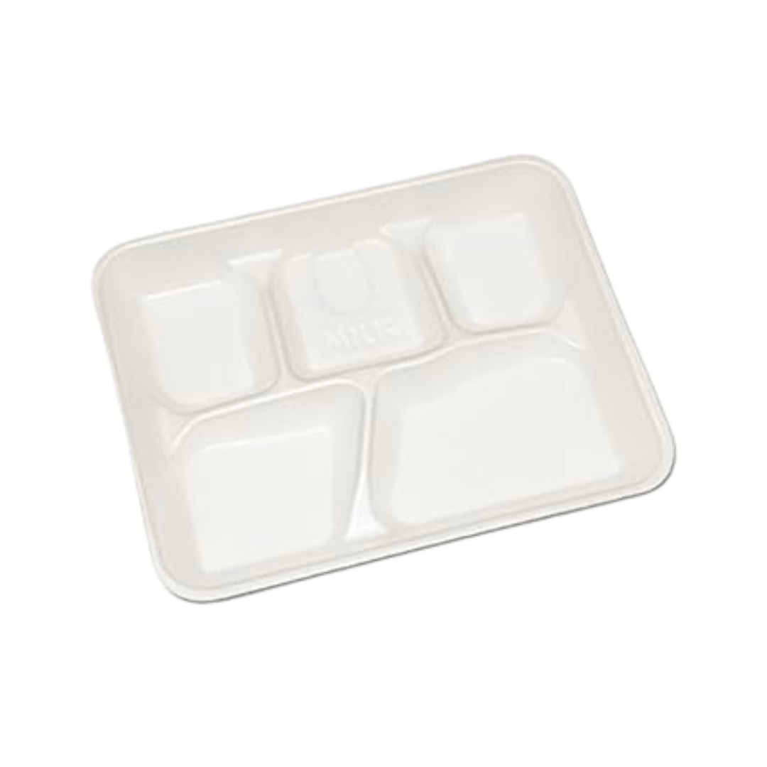 Pactiv® 5 Compartment White School Lunch Tray