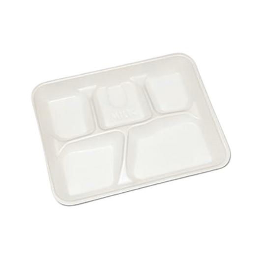 Pactiv® 5 Compartment White School Lunch Tray