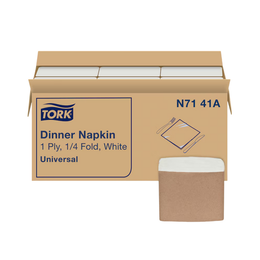 Tork® Universal Quality 1/4 Fold Dinner Napkin – White, 17" x 16.9", 1 Ply