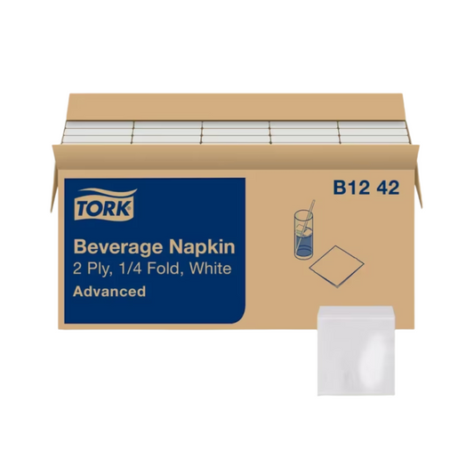 Tork® Advanced 2-Ply Soft Beverage Napkin – White, 9.3" x 9.3", 2 Ply