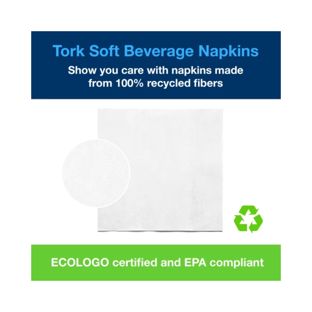 Tork® Advanced 2-Ply Soft Beverage Napkin – White, 9.3" x 9.3", 2 Ply