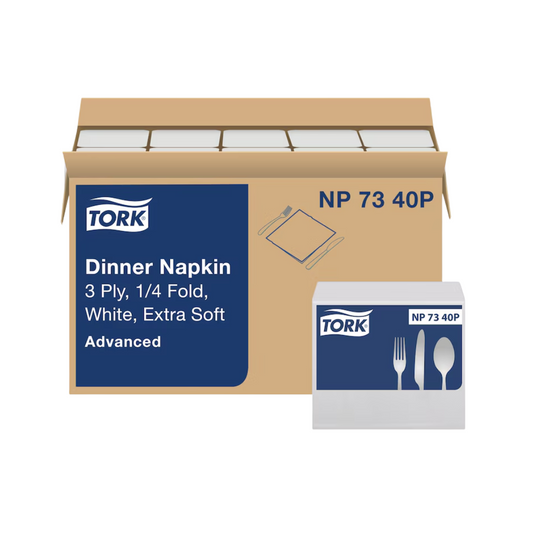 Tork® Advanced Extra Soft 1/4 Fold 3 Ply Dinner Napkin – White, 17" x 16.3", 3 Ply