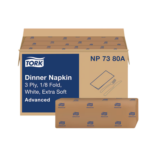 Tork® Advanced 1/8 Fold Extra Soft Dinner Napkin – White, 16.1" x 17", 3 Ply