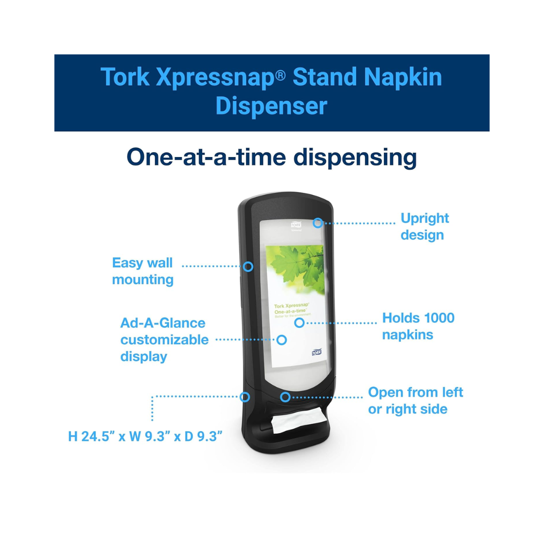 Tork® Signature Xpressnap® Stand Napkin Dispenser – Black, N4 System, 24.5" × 9.3" × 9.3"