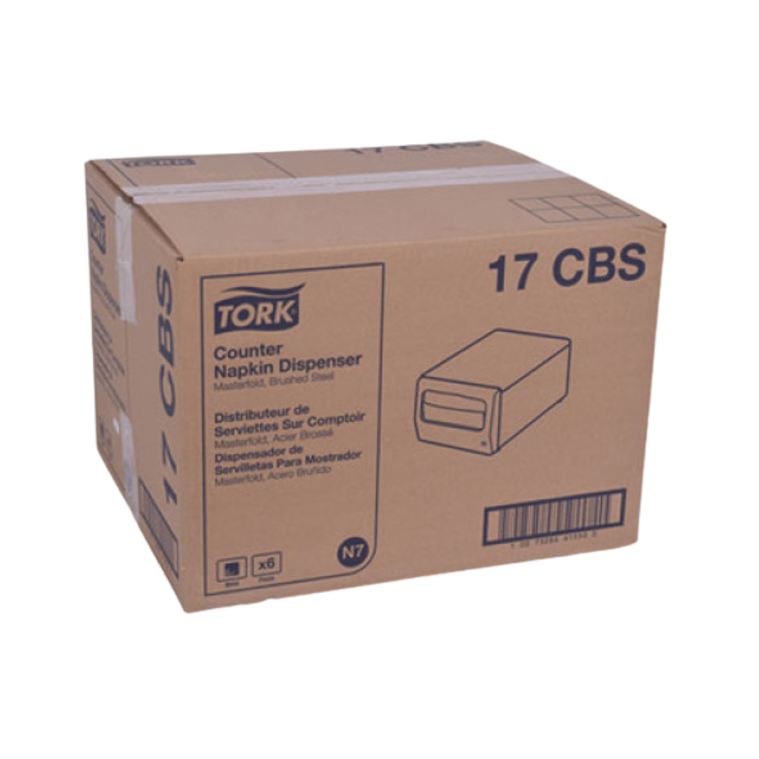Tork® Napkin Cabinet Dispenser – Brushed Steel, N7 System, 11.8" × 7.6" × 5.6"