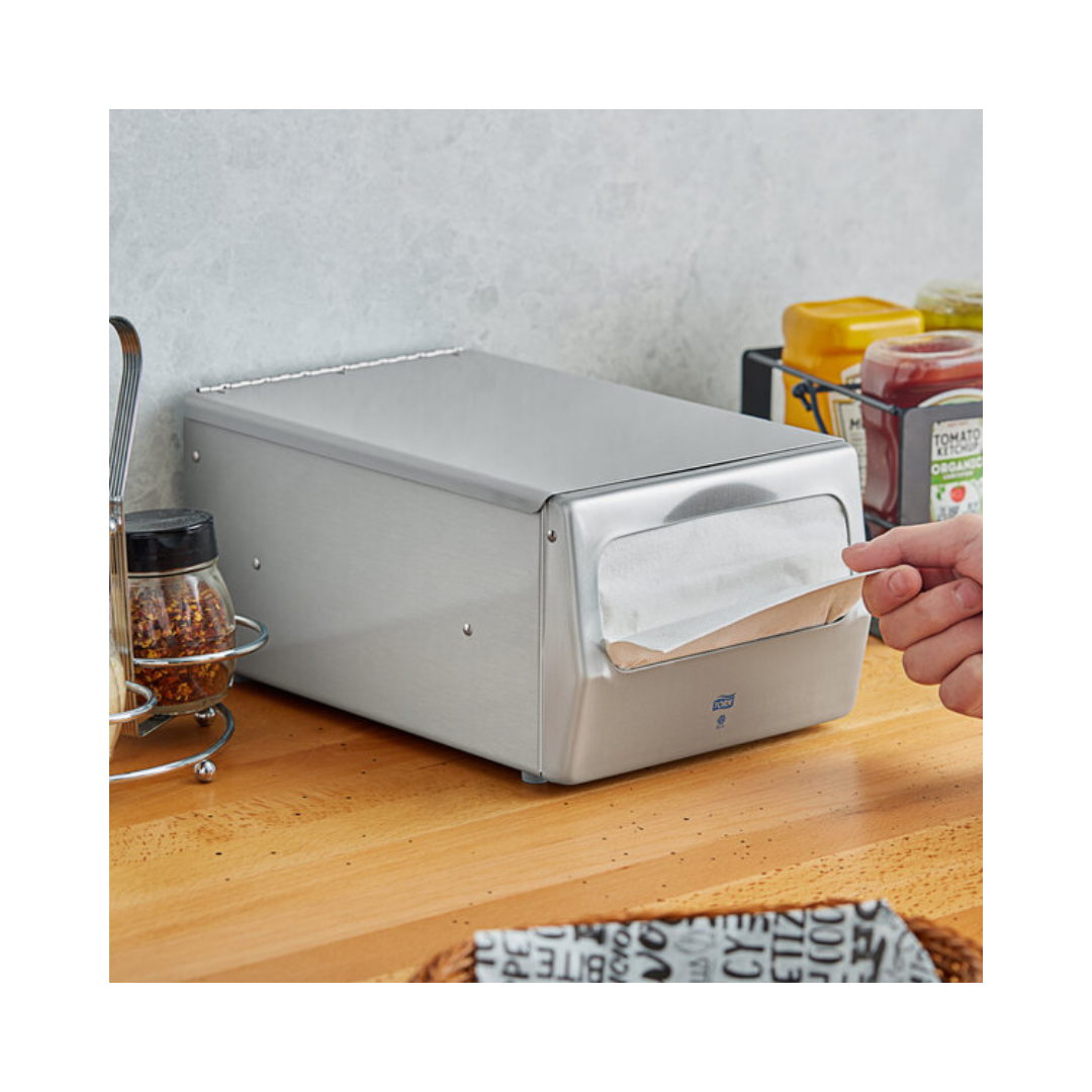 Tork® Napkin Cabinet Dispenser – Brushed Steel, N7 System, 11.8" × 7.6" × 5.6"